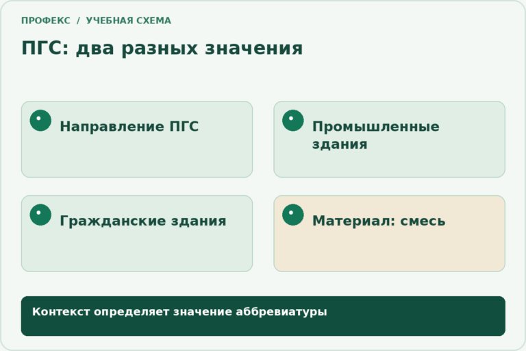 ПГС: два разных значения: Направление ПГС; Промышленные здания; Гражданские здания; Материал: смесь